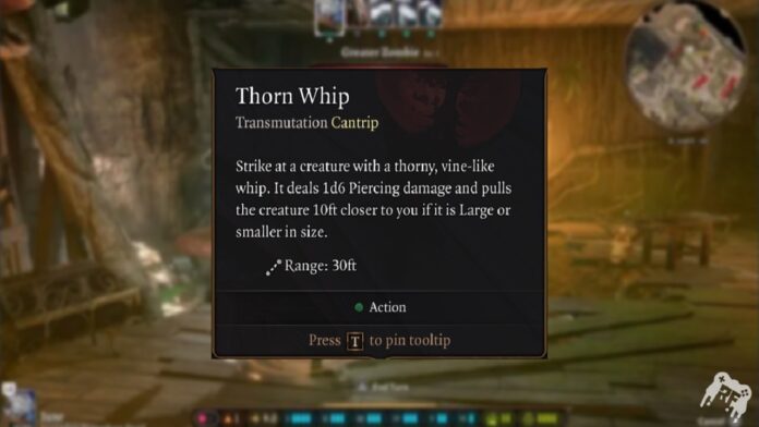 Baldur's Gate 3 Thorn Whip Cantrip Spell and Effect Guide