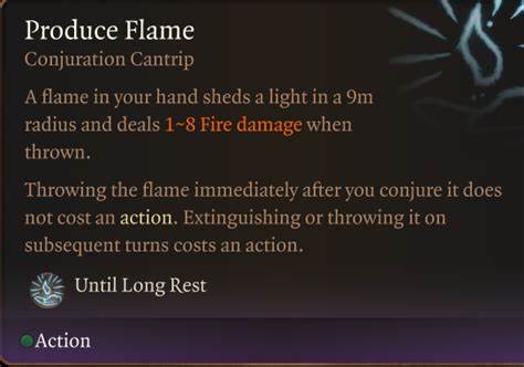 produce flame spell effect in BG3.