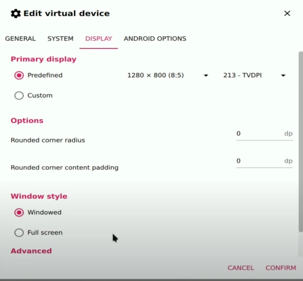 genymotion display settings recommendations on Steam Deck.