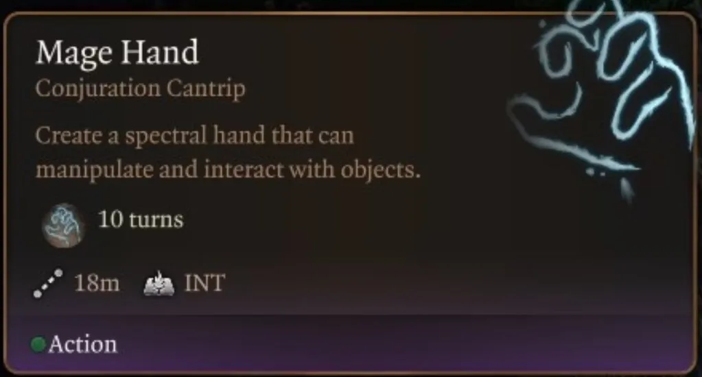 how to use mage hand cantrip spell in BG3